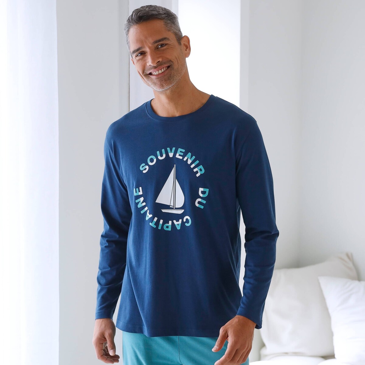 Pyžamové tričko s dlhými rukávmi, motív loď
