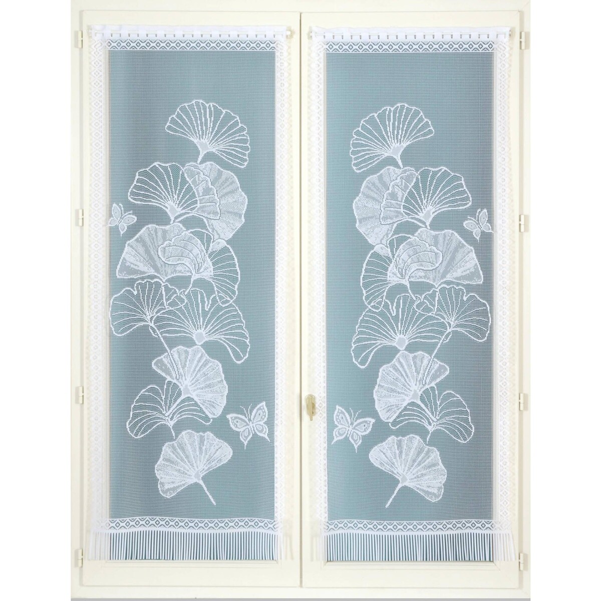 1 pár rovných čipkových záclon s motívom ginkgo listu