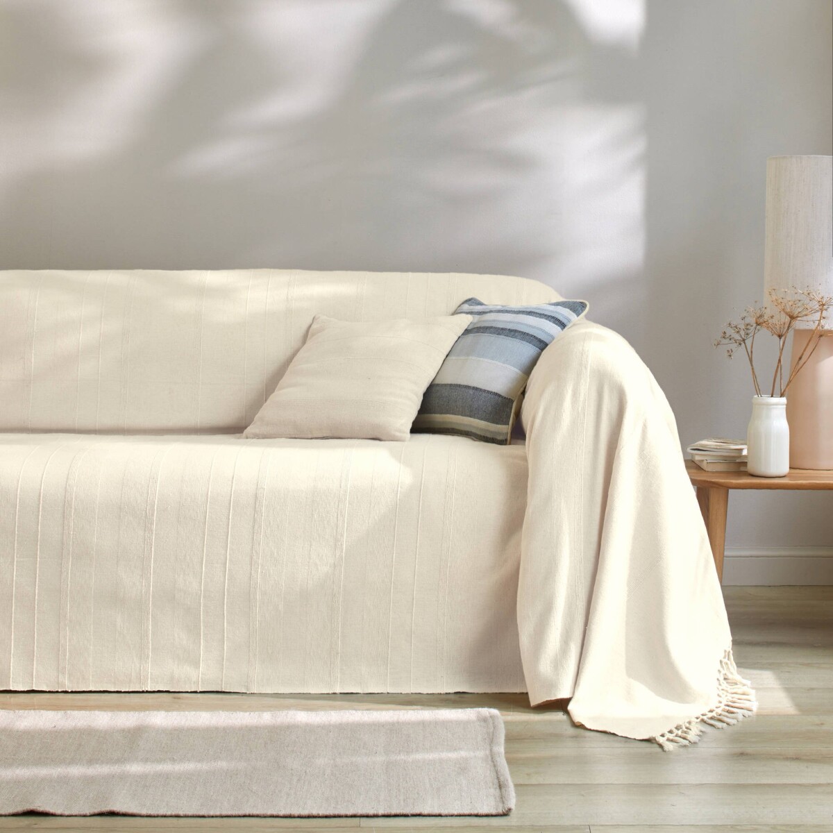 Jednofarebná ručne tkaná bavlnená prikrývka a obliečka na vankúš