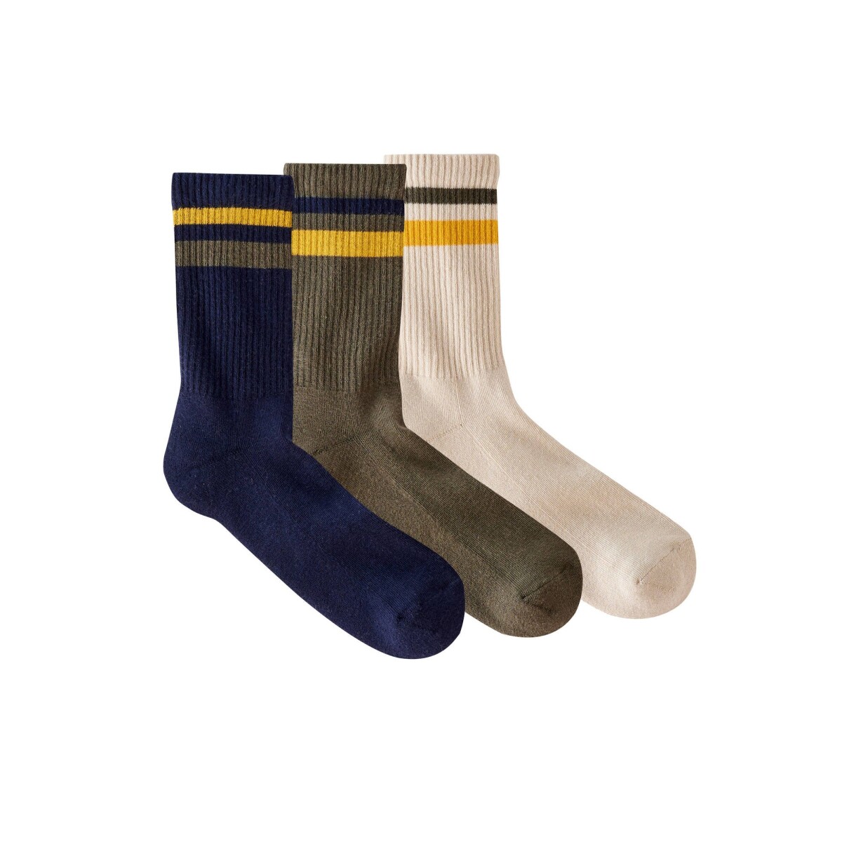 Súprava 3 párov vrúbkovaných ponožiek s prúžkami