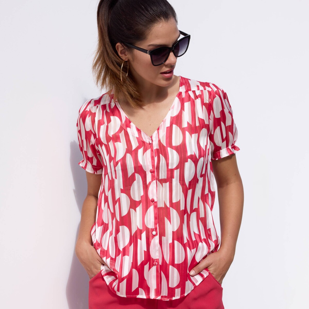 Košeľová blúzka s dvojfarebnou potlačou