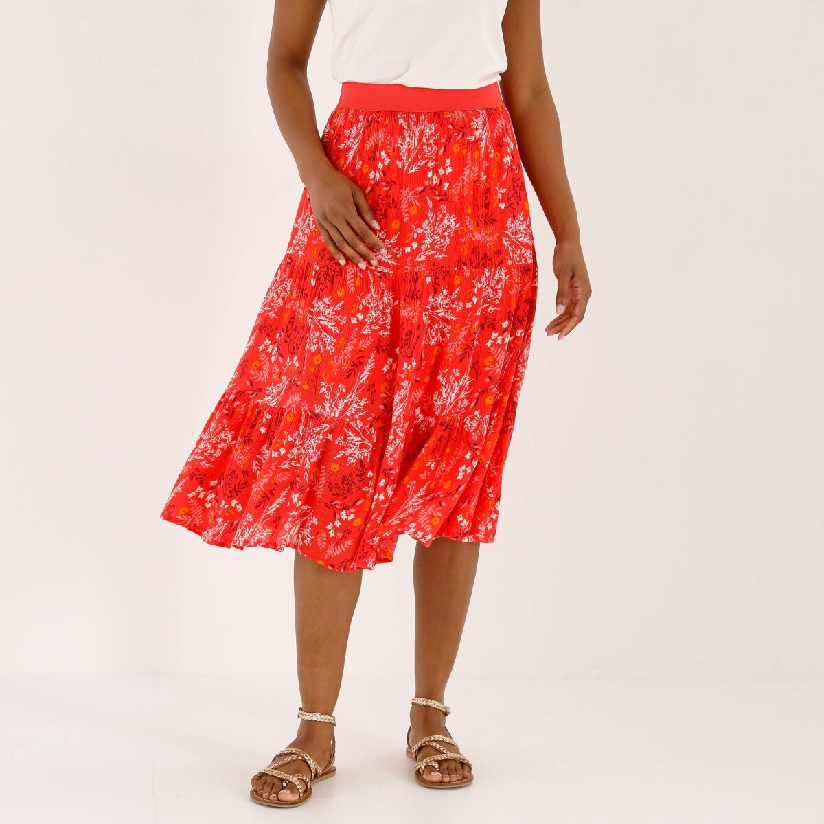 Midi volánová sukňa s potlačou kvetov