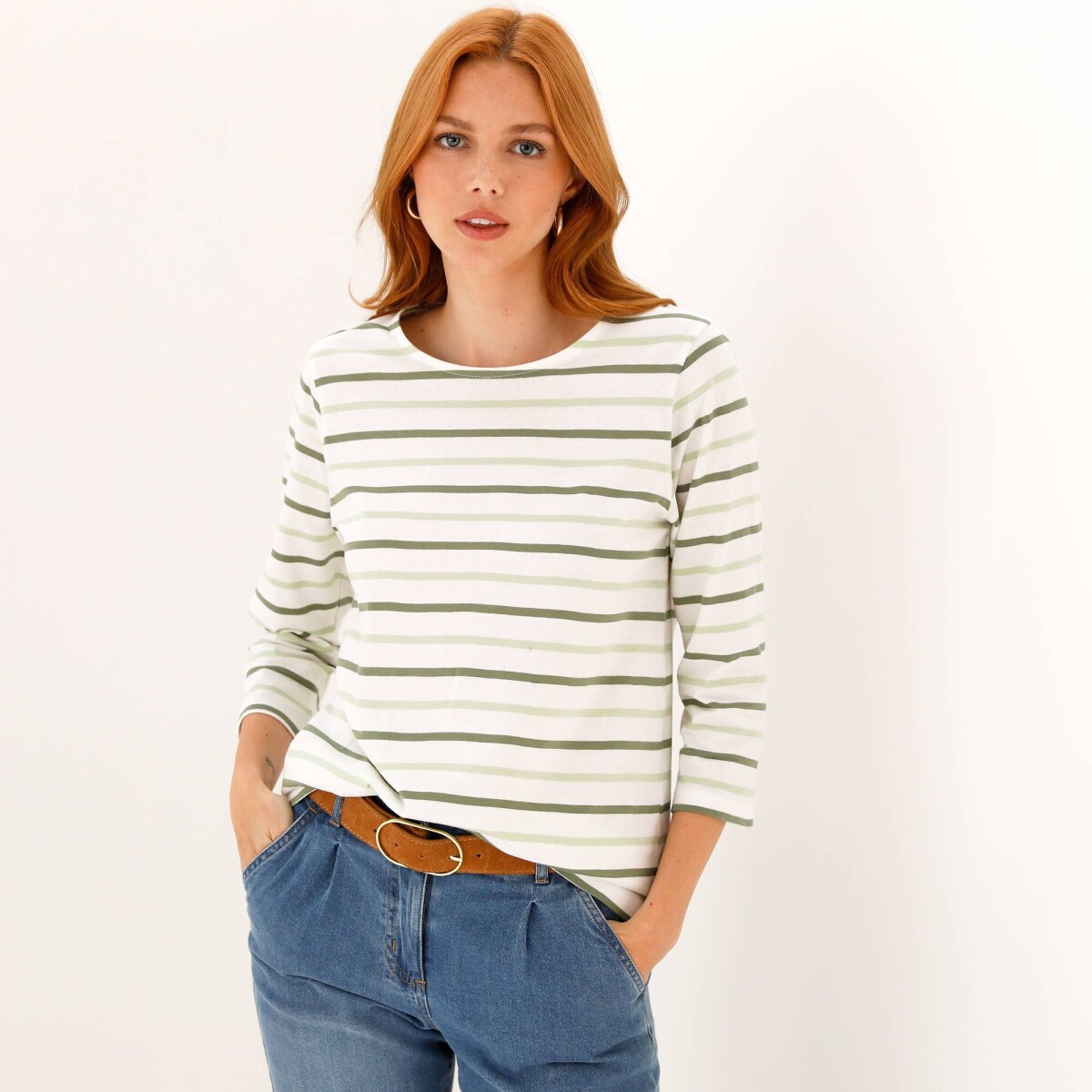 Prúžkované tričko s
		3/4 rukávmi