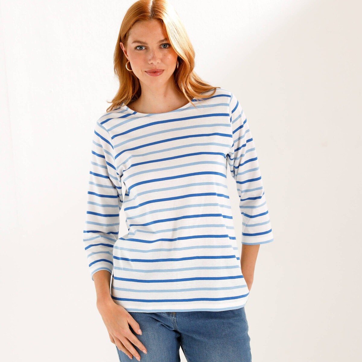 Prúžkované tričko s
		3/4 rukávmi