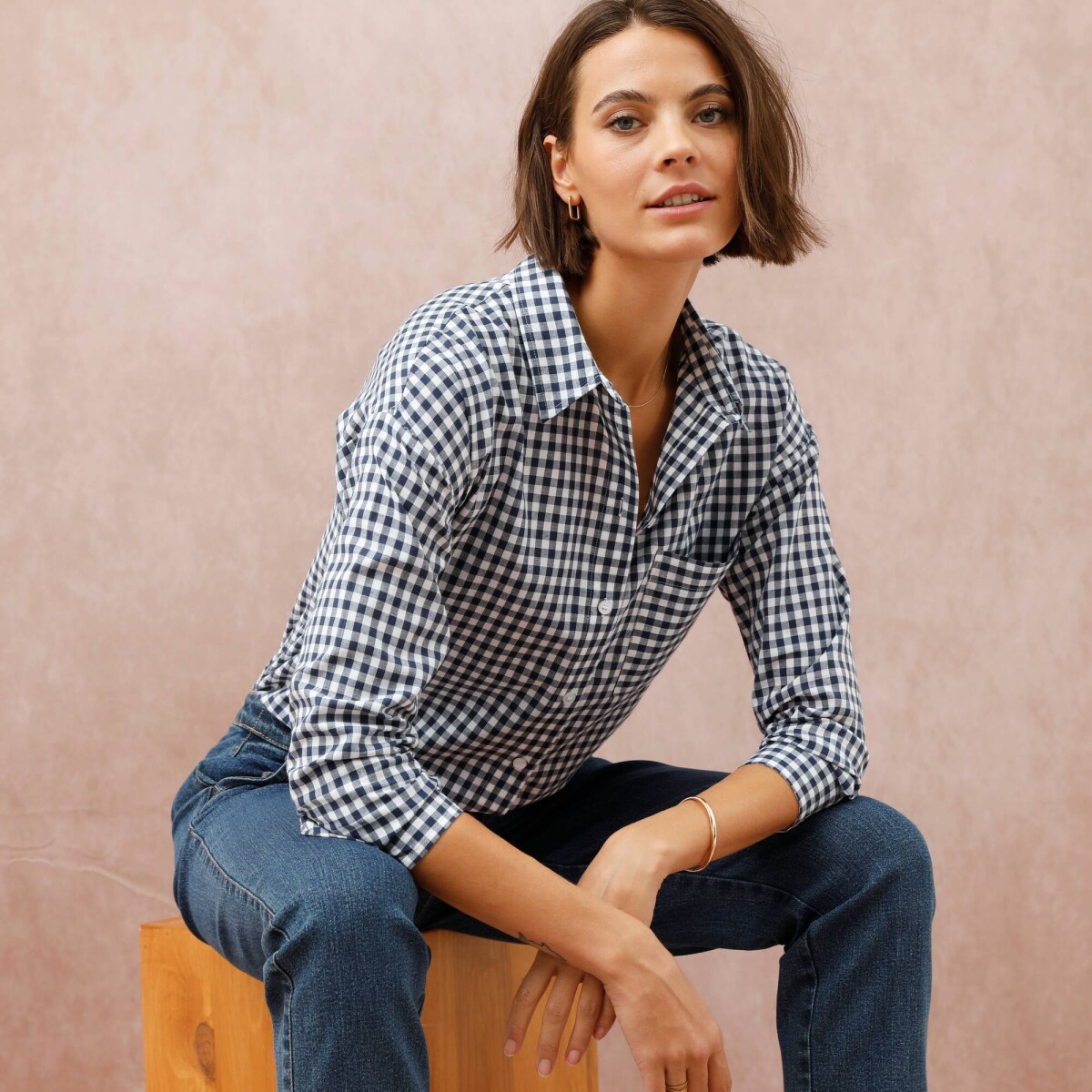 Dlhá košeľa s vichmi kockou