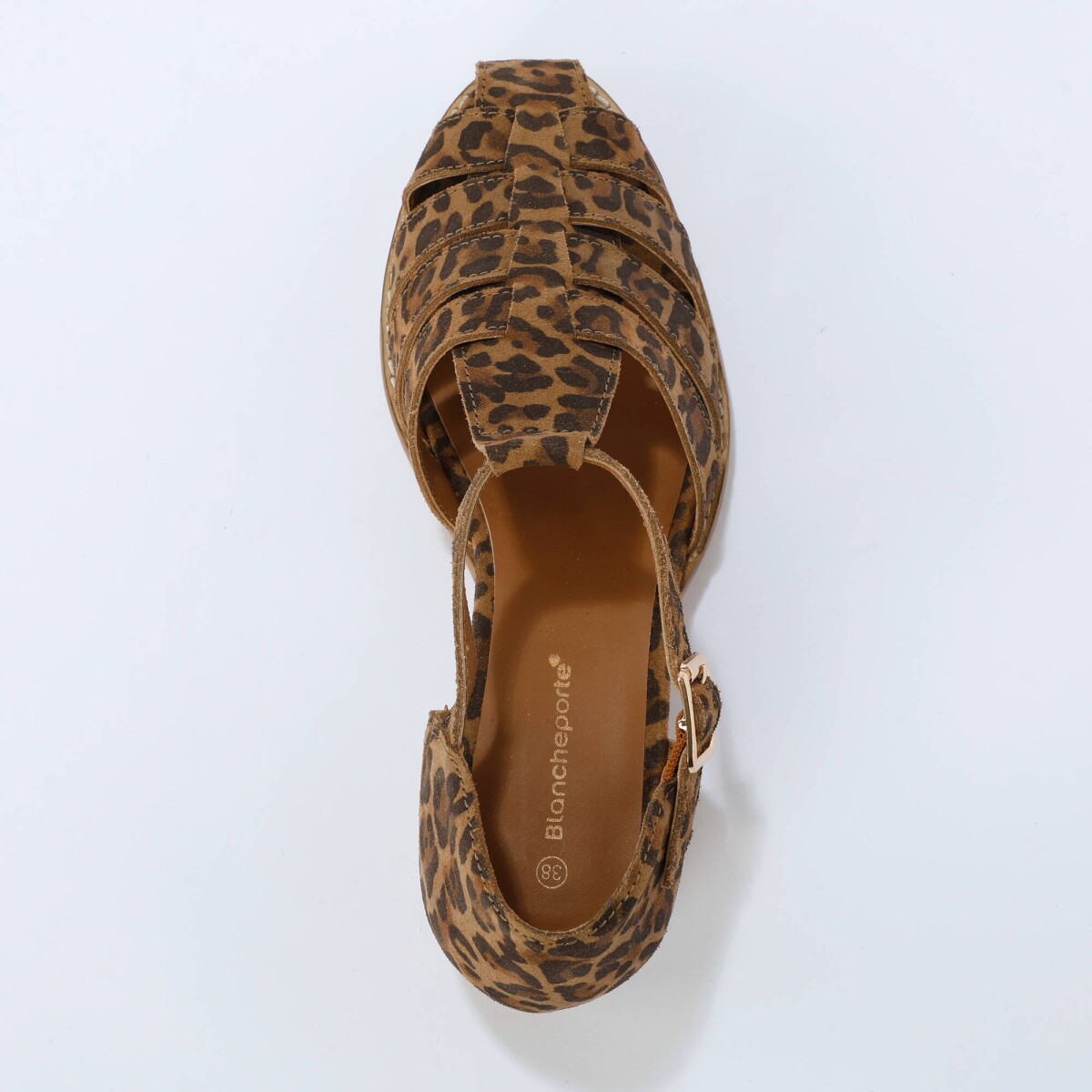 Kožené sandále s leoparďou potlačou na širokom podpätku