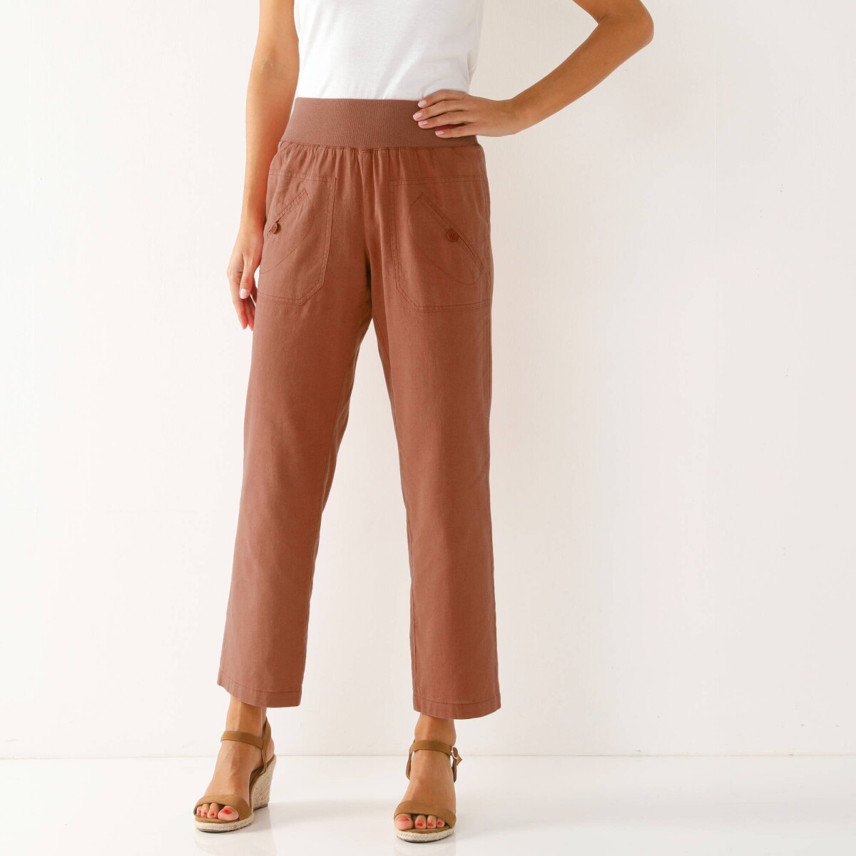 Rovné plátené nohavice po členky, s pružným pásom