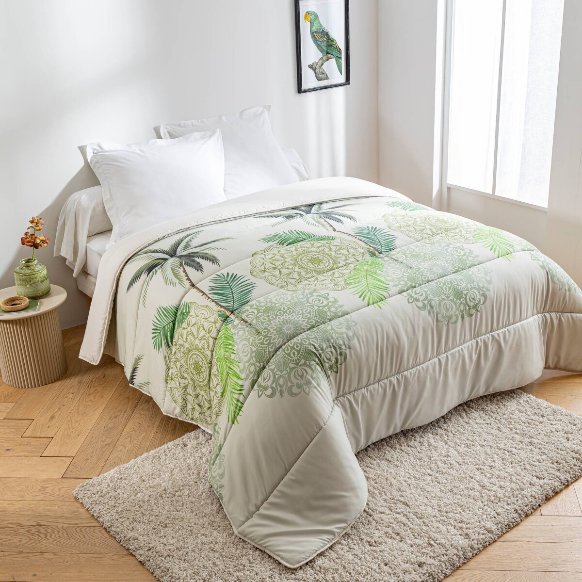 Prikrývka z mikrovlákna s potlačou tropických listov 200g/m2