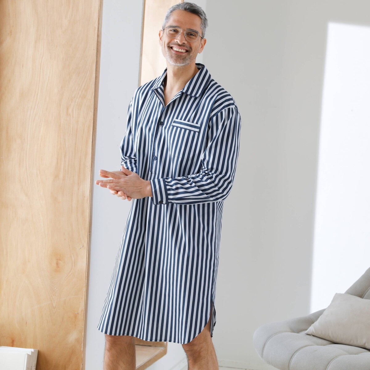 Pruhovaná pyžamová košeľa, bavlnený popelín