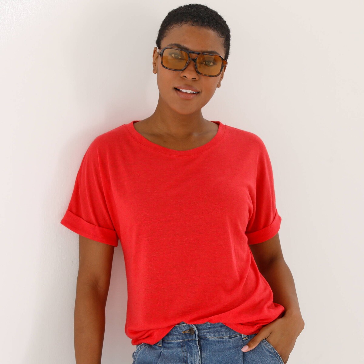 Tričko s prímesou ľanu a okrúhlym výstrihom