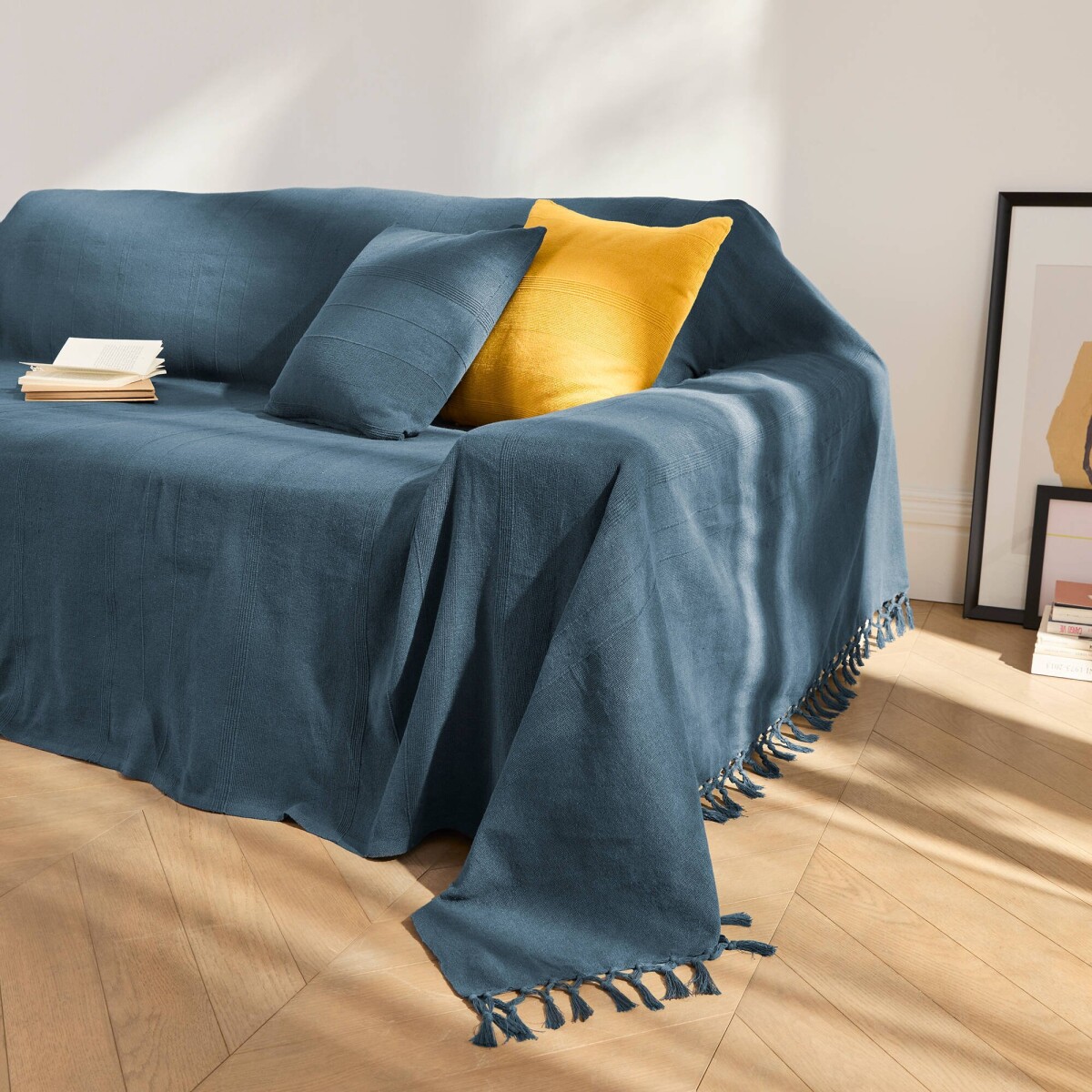 Jednofarebná ručne tkaná bavlnená prikrývka a obliečka na vankúš