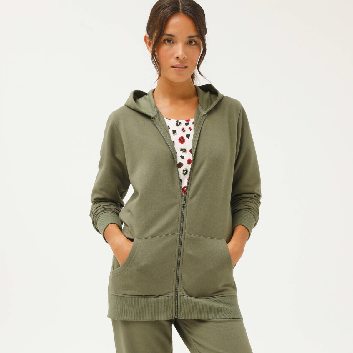 Bunda na zips s kapucňou z česaného moltonu