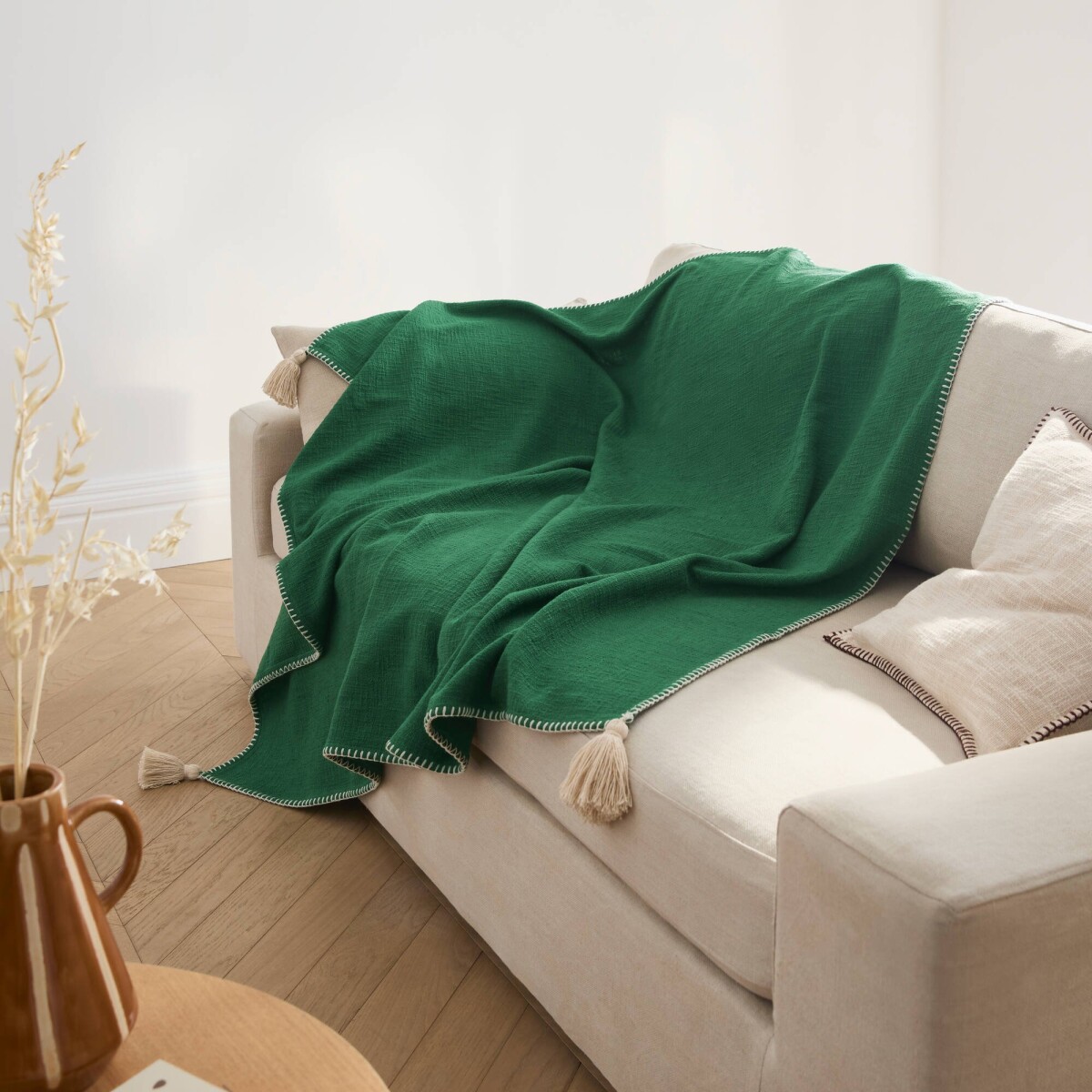 Jednofarebný pléd z textúrovanej bavlny