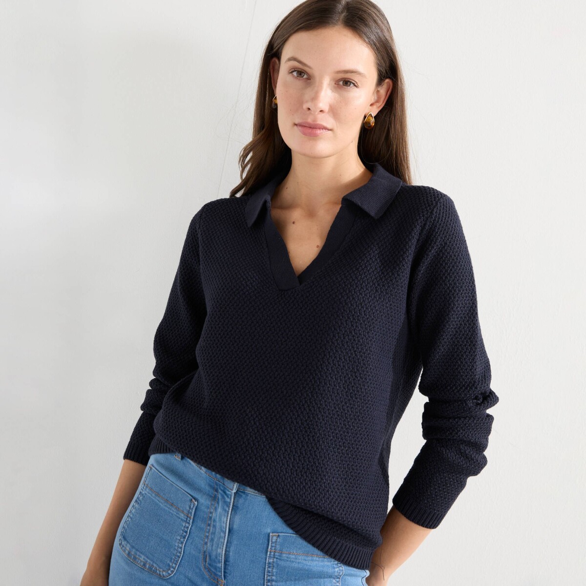 Pulóver s golierom_x000D_
		a perličkovým vzorom