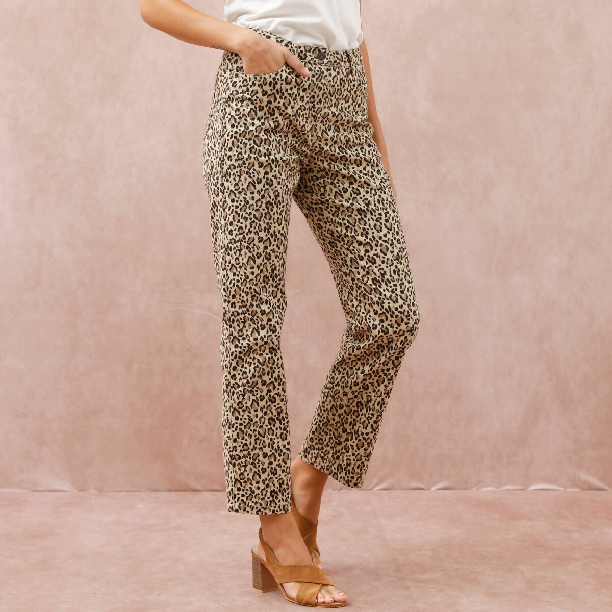 Rovné keprové nohavice s leopardím vzorom