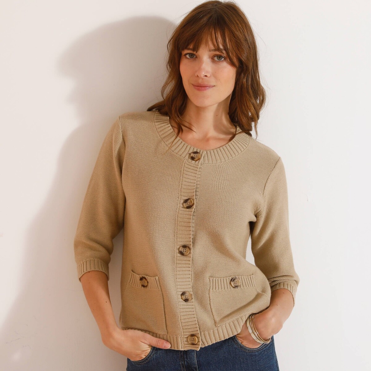 Sveter s vreckami a 3/4 rukávmi