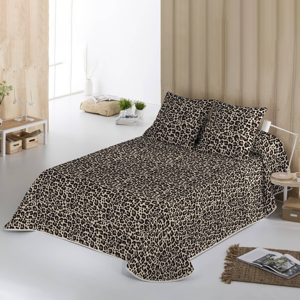 Prešívaná prikrývka na posteľ Léo s leoparďou potlačou