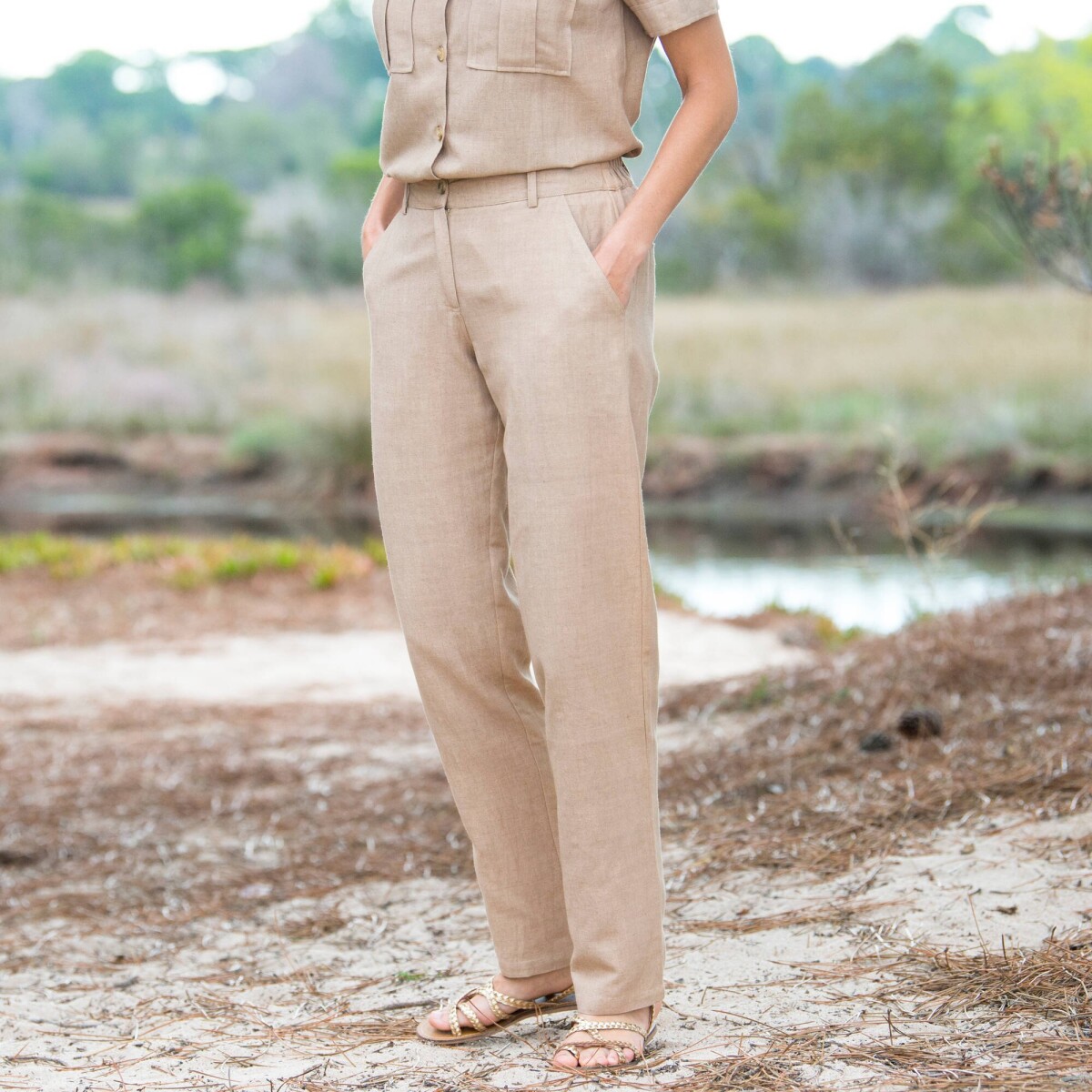 Vzdušné nohavice zo zmesi bavlny a ľanu