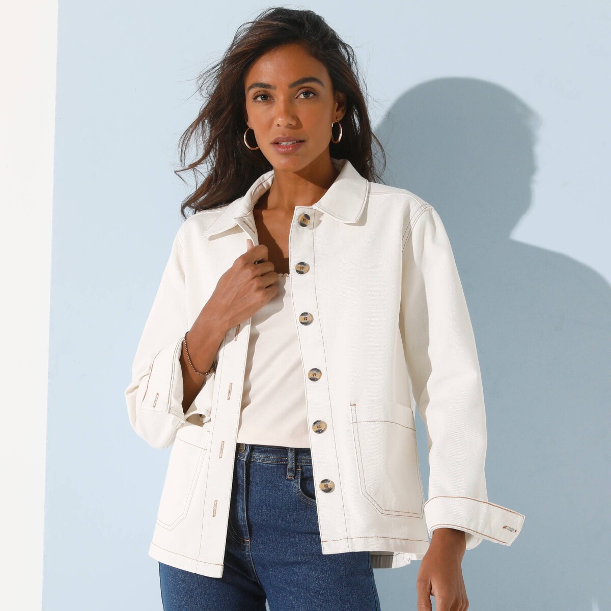 Rovná plátená bunda na gombíky