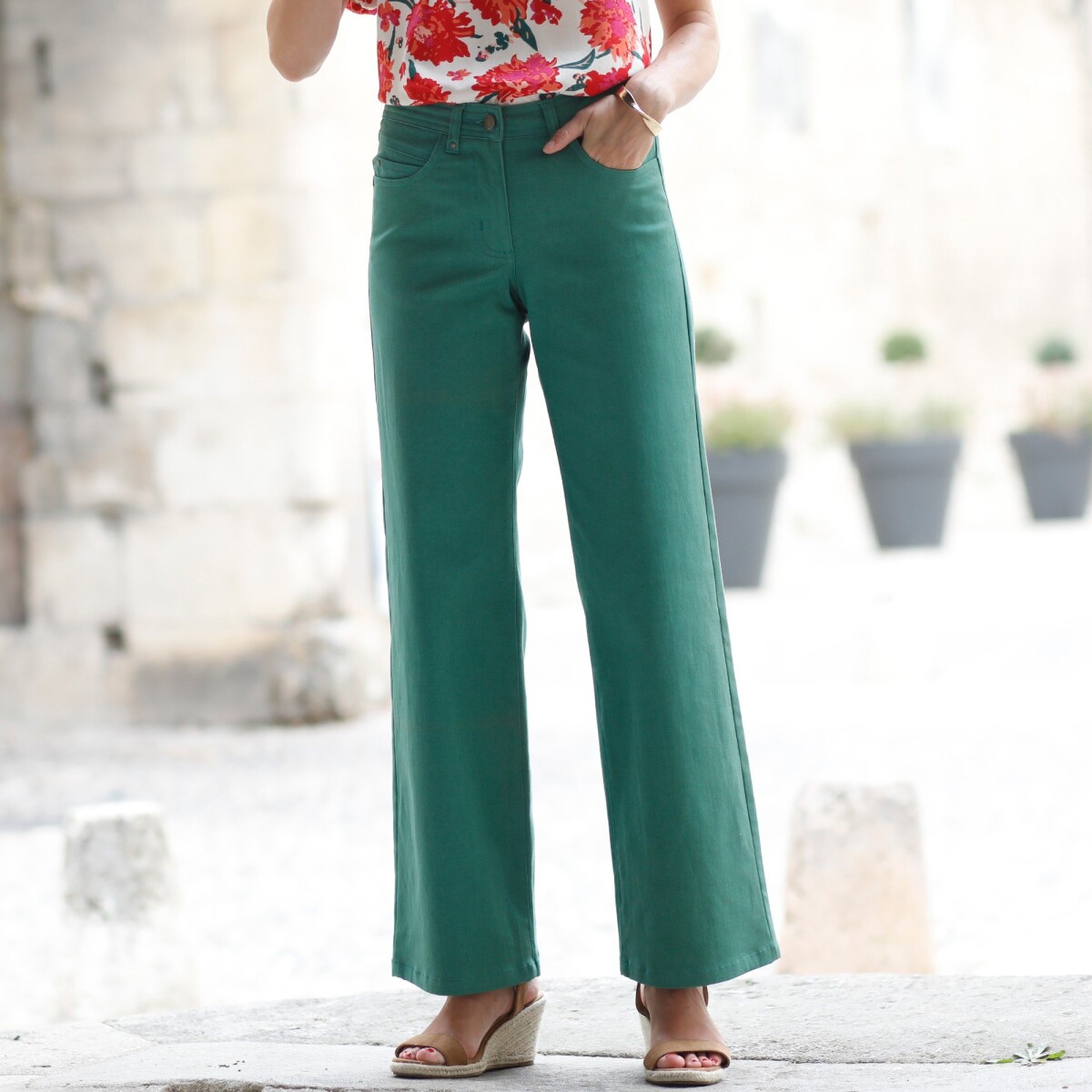 Široké plátené nohavice s 5 vreckami