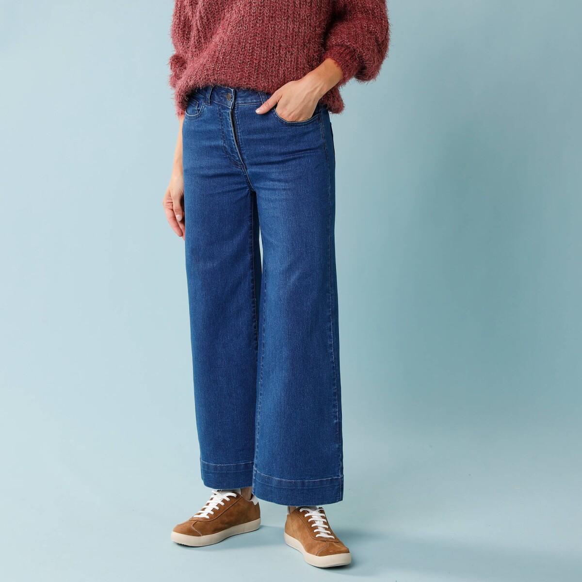 7/8 džínsy s vysokým pásom, vnútorná dĺžka nohavíc 60 cm