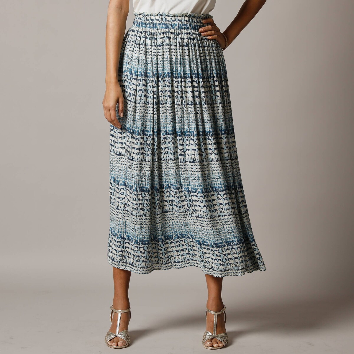 Krepónová sukňa s potlačou a pružným pásom