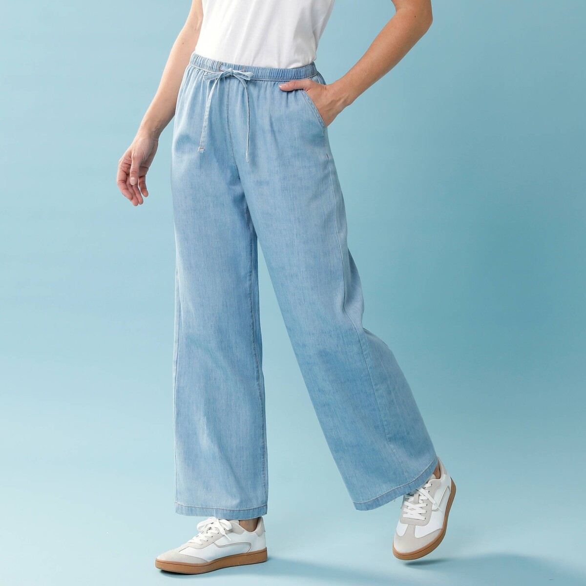 Široké nohavice z tenkého denimu, pre nižšiu postavu