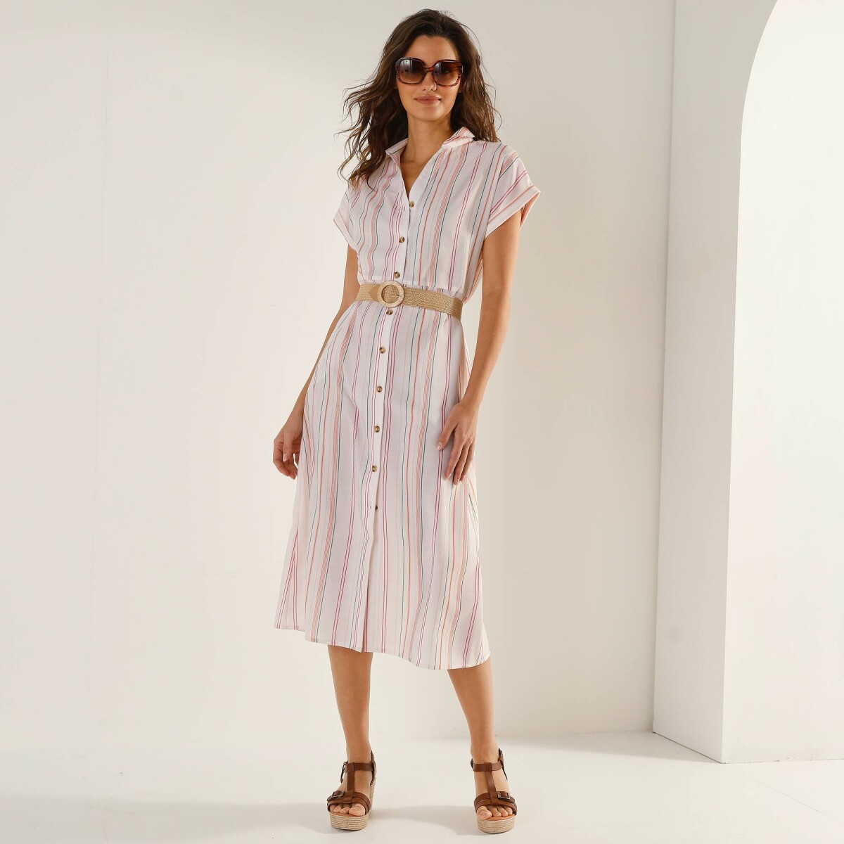 Pruhované košeľové šaty