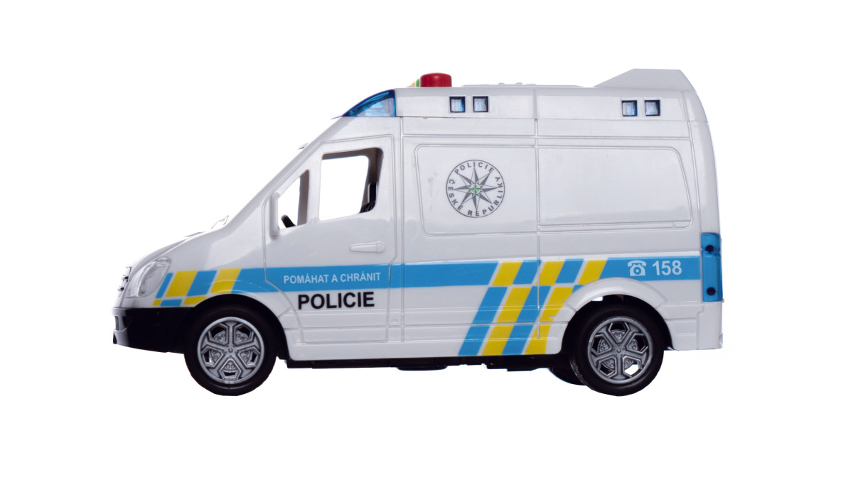 Levně Auto policie dodávka 15 cm na setrvačník se zvukem/světlem