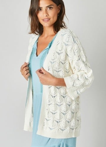 Kimono kardigan s ažurovým vzorem