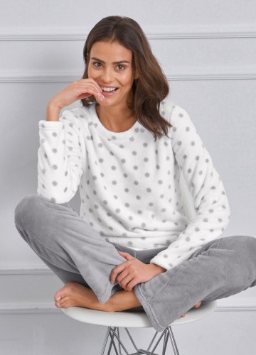 Fleecové pyžamo, potisk puntíků