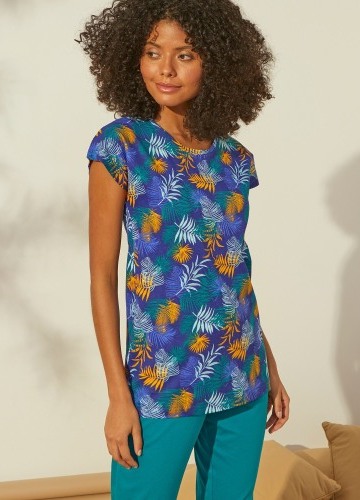 Pyžamové tričko s krátkými rukávy, s potiskem tropického vzoru