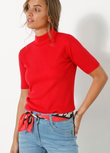Žebrovaný pulovr s krátkými rukávy