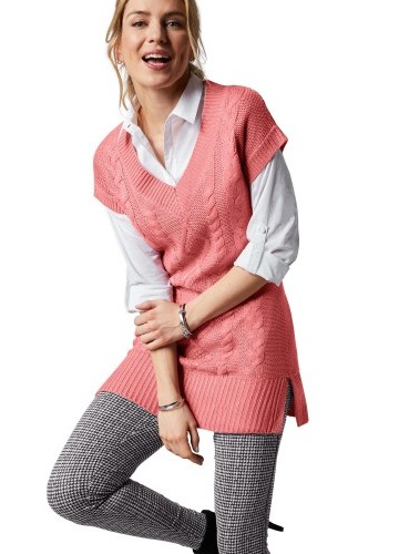 Tunikový pulovr s copánkvým vzorem a krátkými rukávy