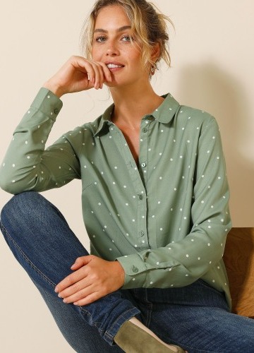 Košilová halenka s potiskem puntíků, recyklovaný polyester (**)