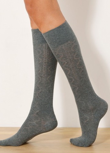 Sada 2 párů vysokých ponožek s copánkovým vzorem