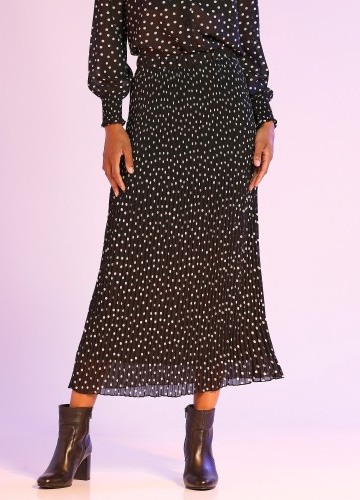 Voálová plisovaná sukně s potiskem puntíků, recyklovaný polyester
