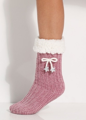 Bačkorové ponožky ze žinylkového úpletu, s mašličkou a hvězdičkami