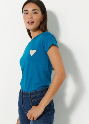 Tričko s výšivkou srdce, jednobarevné
