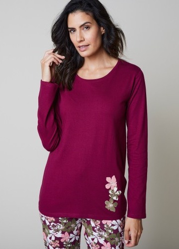 Pyžamové tričko s dlouhými rukávy a středovým potiskem květin