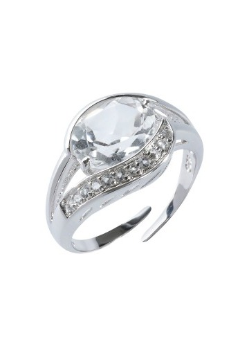 Nastavitelný stříbrný prsten s křišťály a oválným kamínkem