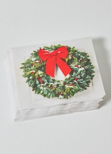Sada 20 papírových ubrousků s motivem vánočního věnce