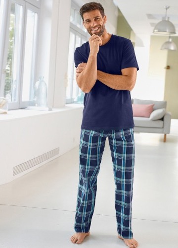 Sada 2 pyžamových kalhot, jednobarevné + kostkované