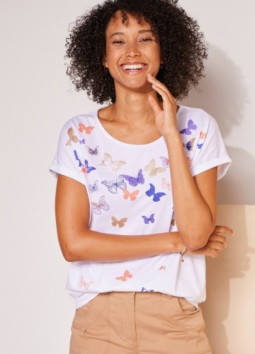 Tričko s okrúhlym výstrihom a potlačou motýľov