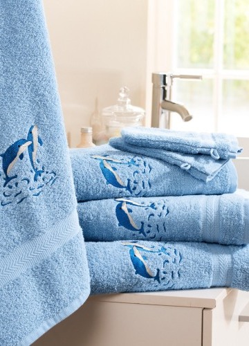 Froté koupelnový textil s výšivkou delfína
