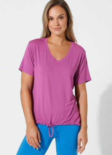 Jednobarevné tričko s výstřihem do "V" a šňůrkou na stažení