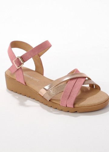 Páskové sandály na klínku, béžové/ růžové