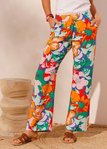 Široké kalhoty s potiskem květin