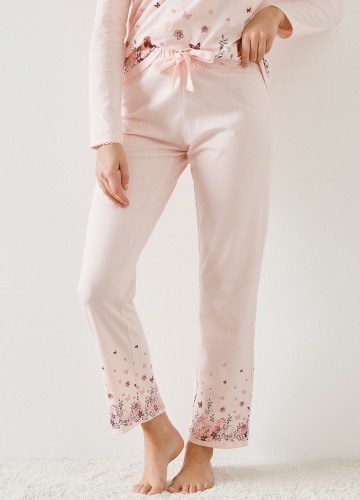 Pyžamové nohavice s kvetinovou potlačou na koncoch nohavíc
