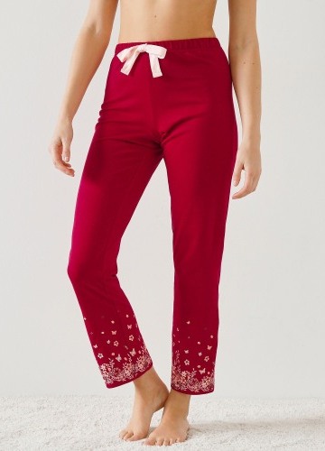 Pyžamové dlouhé kalhoty s květinovým potiskem na koncích nohavic